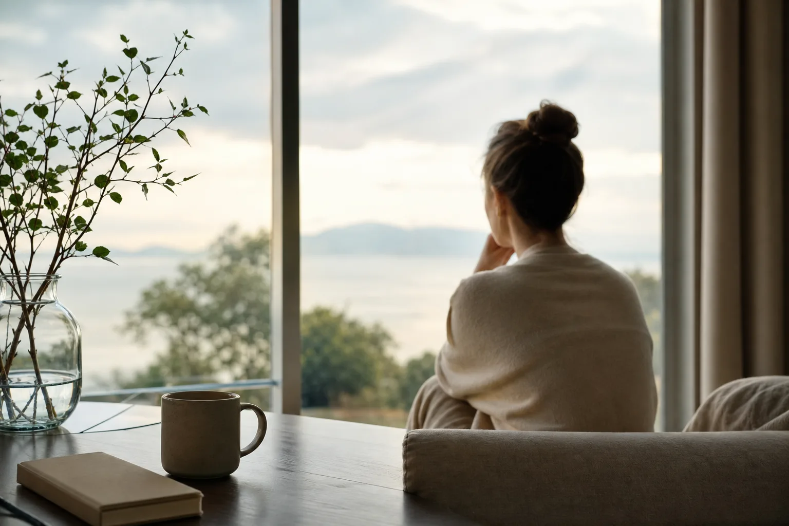Calm interior scene for a live session about recovery after stress