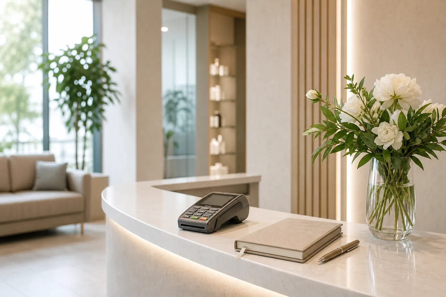Reception desk in a light clinic interior