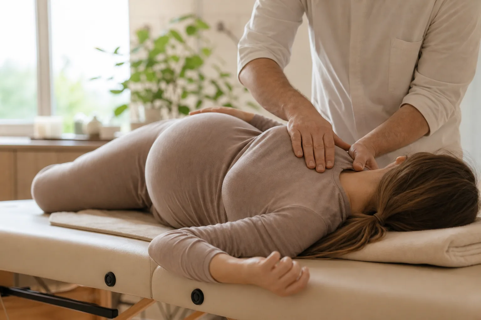 Calm clinic consultation room for pregnancy support