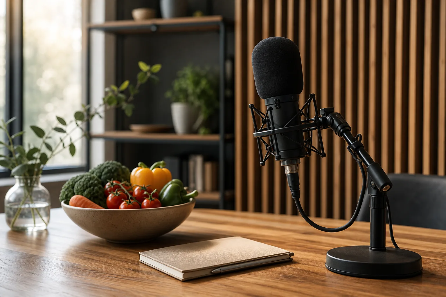 Studio microphone for a podcast about nutrition and health