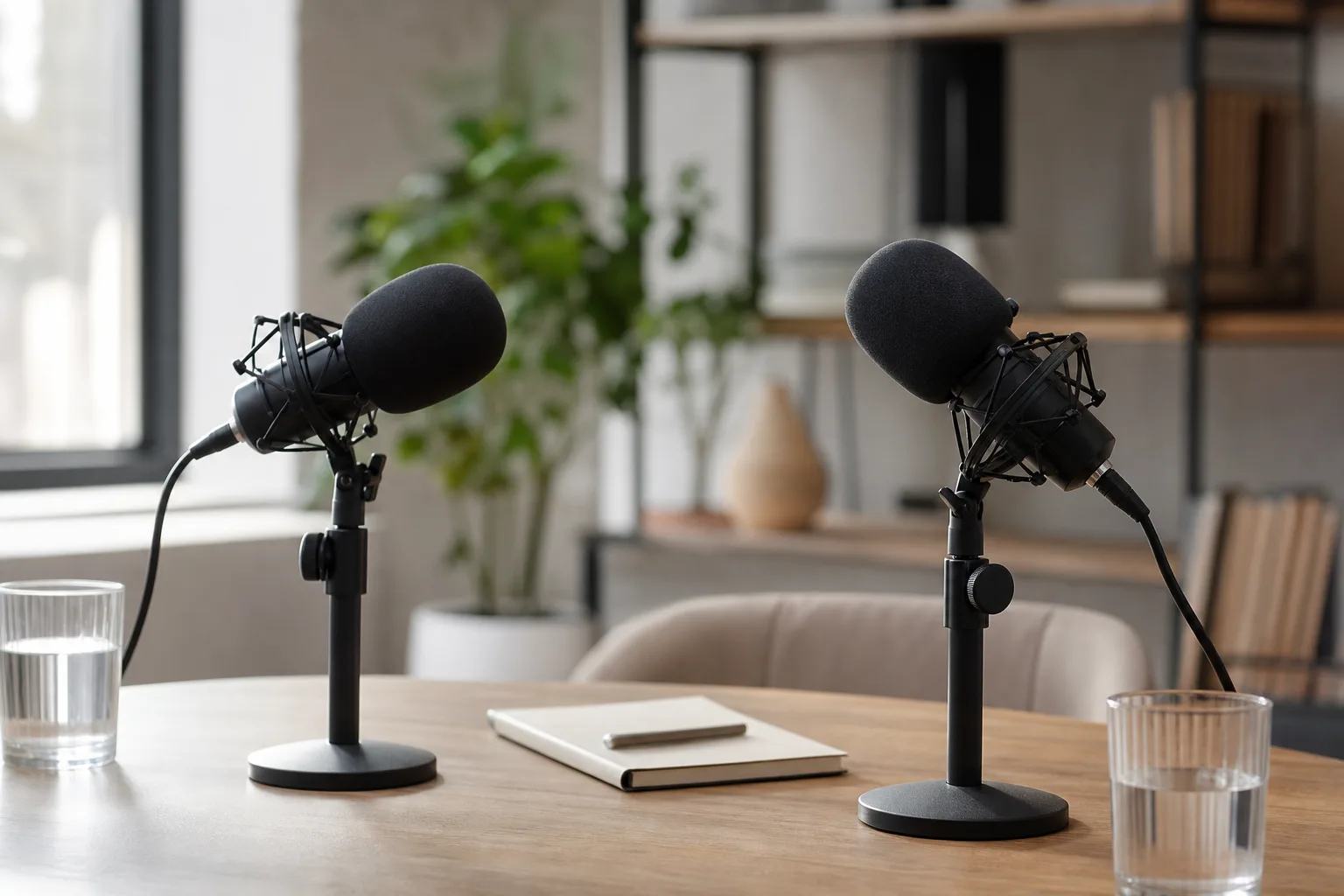 Studio microphones for a podcast recording about diet, sleep and lifestyle