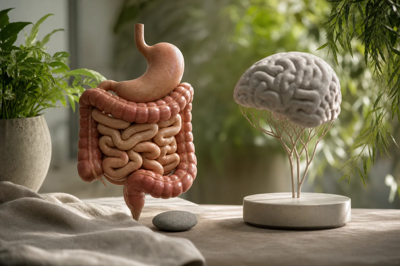 Thematic podcast cover about the relationship between stress and digestion