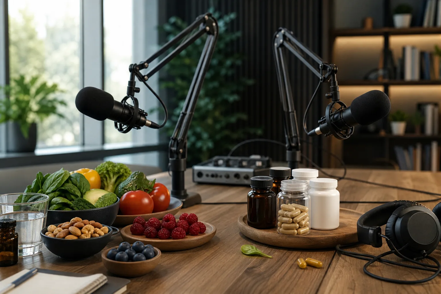 Dr Eduard Pervushkin and Irina Sorokina recording a podcast about nutrition and health