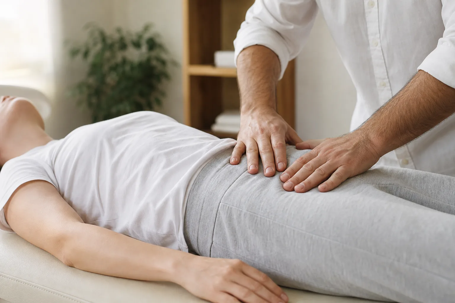 Dr Pervushkin conducting an osteopathic session in a treatment room