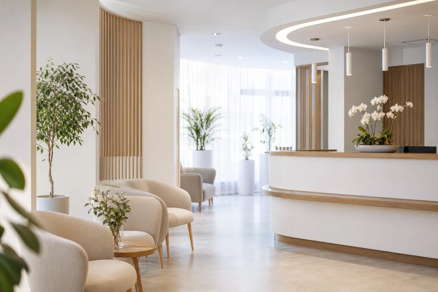 Waiting area interior at the clinic in Nizhny Novgorod