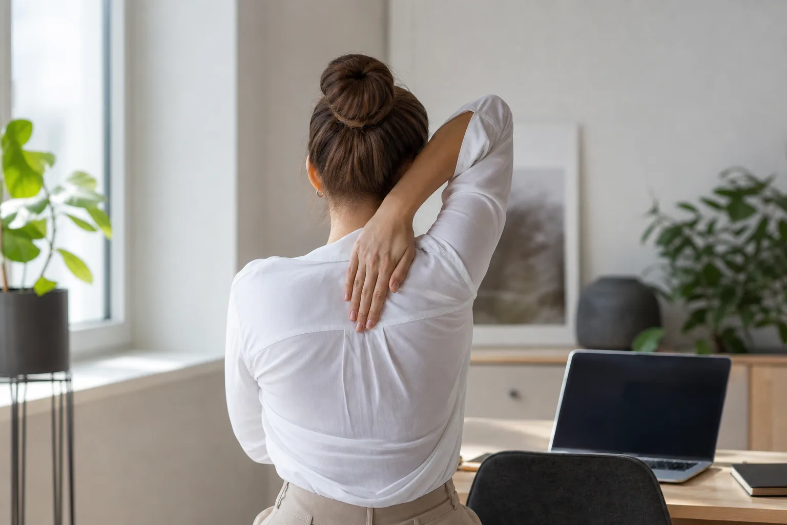 Dr Pervushkin demonstrating a posture exercise in the centre's consultation room